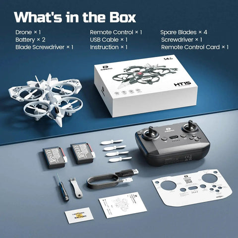 HT15 Dual-Mode RC Drone For Kids Air And Land Mini Toy Helicopter Under 100g with accessories and packaging