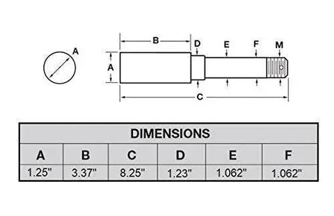 Diagram showing dimensions of Five Bolt Hub Assembly For Four And A Half Inch With Beefed Up Two One And One Sixteenth Inch Straight Spindles