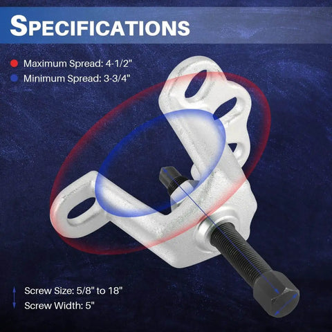 Universal Front Hub Installer Puller Tool For FWD Cars Heavy Duty Axle And Wheel Hub Removal Device displayed with specifications.