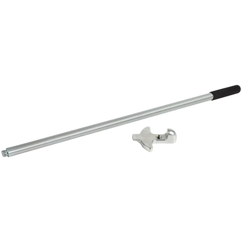 Hub Oil Seal Remover And Seal Puller For Trailer And Truck Axles No Sweat Easy To Use Tool That Safely Removes Hub Seals From Steering Drive And Trailer Axles Without Bearing Damage, showing a long metal shaft with a black handle and unique pulling head attachment on white background.