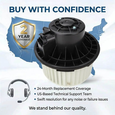 HVAC Blower Motor Fan Assembly Drop In Replacement For Chevy Silverado Truck Tahoe Suburban GMC Sierra Yukon Cadillac Escalade 2007 To 2014 Front Heater Fan Replaces 15 81683 700164 product image with warranty badge and support icons.