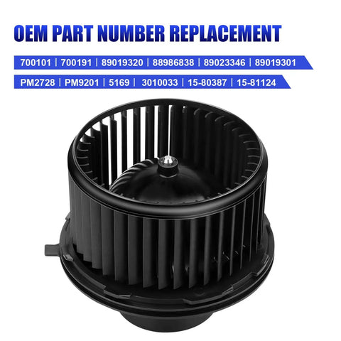 HVAC Blower Motor With Fan For Chevy Silverado 1500 2500 Suburban Avalanche GMC Sierra Yukon Cadillac Escalade Fits 2003 2004 2005 2006 Models Replaces 700191 Durable OEM Replacement Part front view