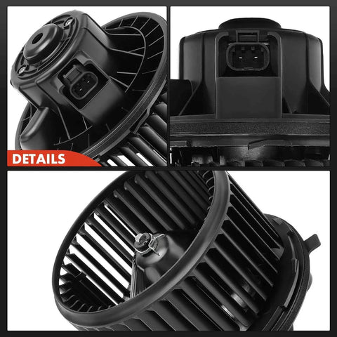 Close-up views of HVAC Heater Blower Motor with Fan Cage for 2007-2014 Chevrolet Silverado Tahoe Suburban Avalanche GMC Sierra Yukon Cadillac Escalade Hummer Vehicles