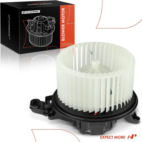 HVAC Heater Blower Motor With Fan Cage For Ford And Lincoln Vehicles, boxed and unboxed view, plug and play design