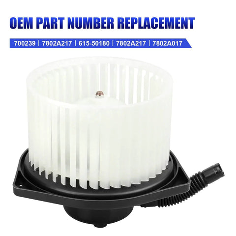 Front view of Front HVAC Blower Motor With Fan For Mitsubishi Lancer Outlander And Outlander Sport Drop In Ready Direct Fit 2008 2009 2010 2011 2012 2013 2014 2015 2016 2017 2018 Replacement 700239 By LCWRGS showing fan cage and housing