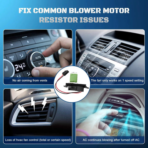 Infographic showing HVAC Blower Motor Resistor For GM Trucks And SUVs With Manual AC Control issues and solutions