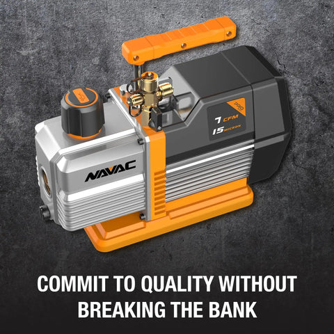 Pro Series 7 CFM Dual Stage Vacuum Pump With Integrated Cylinder And Forced Oil Circulation, 15 Microns Vacuum
