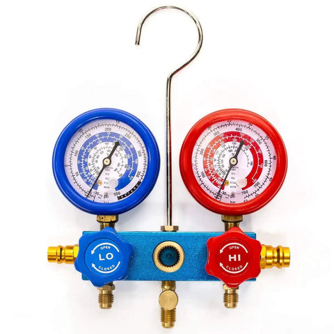 Blue and red dual gauge set for Beefy 3 CFM One Quarter Horsepower HVAC Vacuum Pump For AC Refrigeration Kit by XtremepowerUS.