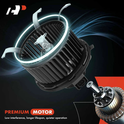 HVAC Heater Blower Motor With Fan Cage for 2007 Through 2014 Chevrolet Silverado Tahoe Suburban Avalanche GMC Sierra Yukon Cadillac Escalade Hummer Vehicles, Rock Solid OEM Style Replacement, Easy Install, Keeps Cabin Cozy, showcasing premium motor design and features