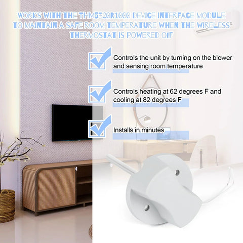 Discharge air temperature sensor, white with mounting base and two screws, for Honeywell zone system thermostats