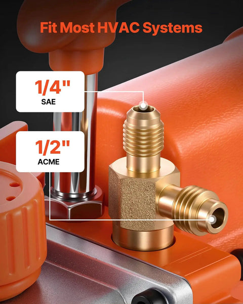 HVAC Vacuum Pump With Three Point Five CFM Flow And Quarter Horsepower Single Stage Rotary Vane fittings detail for various systems