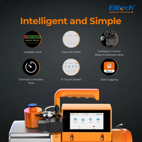 7 CFM Dual Stage HVAC Vacuum Pump With Smart Wireless Micron Gauge And 4 Inch Touchscreen Data Logging, features overview
