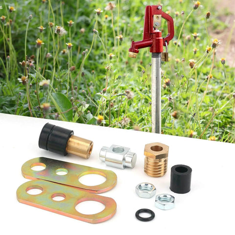 C1000 Hydrant Parts Kit For Merrill Yard Hydrant Repair Head Assembly Series Water Hydrant Faucet Repair Kit With O Ring Packing Nut Plunger Draw Straps Pivot Connector Nuts displayed on a garden background.