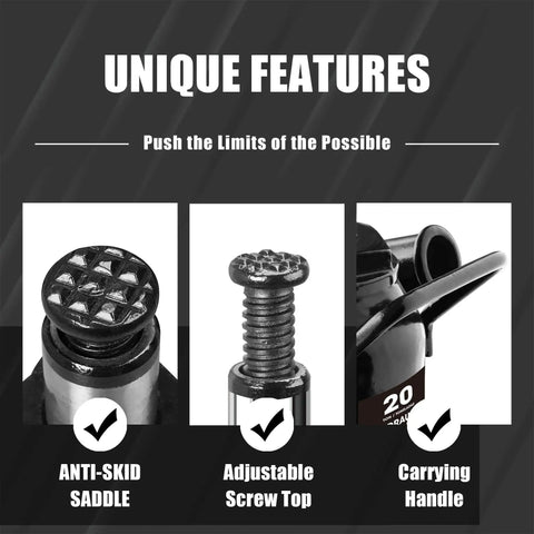 Unique features of Heavy Duty 20 Ton Hydraulic Bottle Jack Low Profile Stubby Lift for Auto Repair and Home Garage Use 40,000 Lbs Capacity