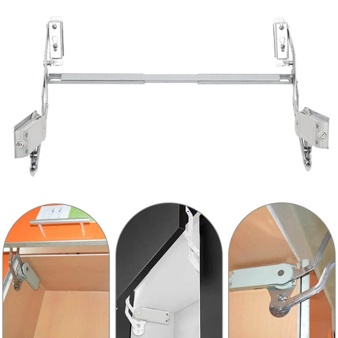 Hydraulic Buffer Cabinet Door Hinges showcasing vertical swing lift up, suitable for 7.7-8.8lbs doors, in kitchen cabinets.