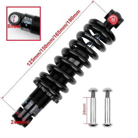 Adjustable Coil And Oil Rear Shock Absorber For MTB, E Bike, And Scooter Hydraulic Damping, Red Rebound Knob, 125mm-190mm