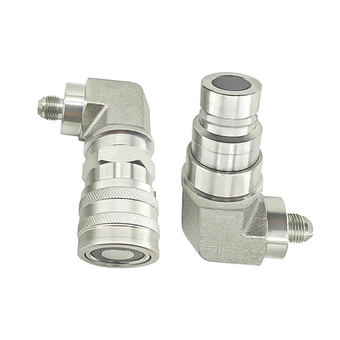90 Degree Flat Face Hydraulic Quick Connect Coupler Set For Skid Steer With Three Eighths JIC Male Thread And Dust Cap