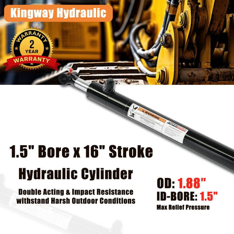 Cross Tube Double Acting Hydraulic Cylinder With 1.5 Inch Bore And 16 Inch Stroke For Heavy Duty Use 3500 PSI 5300 Lb Load Capacity SAE 6 Ports Three Quarter Inch Pin Holes with machinery in background