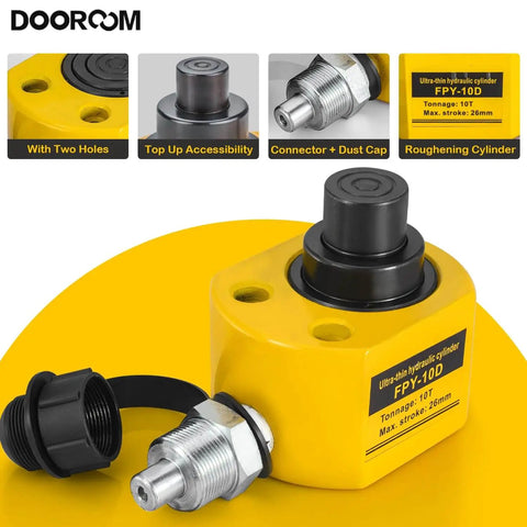 10 Ton Beefy Hydraulic Cylinder With 1.0 Inch Stroke Porta Power Ram For Heavy Lifting And Pressing, Yellow Finish, close-up
