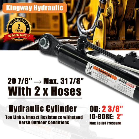 ✝️ Hydraulic Top Link Cat. 1-1 with Locking Block Min. 20 7/8”→ Max. 31 7/8” with 2 x Hoses Stroke displayed with warranty