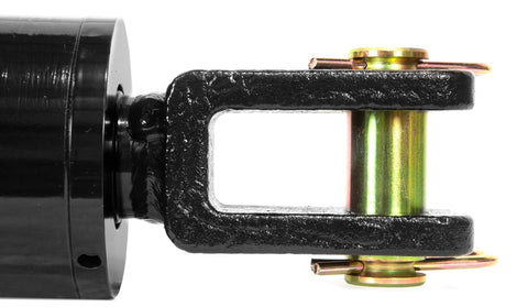 Side view of a hydraulic cylinder with 3-inch bore and 12-inch stroke, replacement-ready for equipment builds, showing connection point.