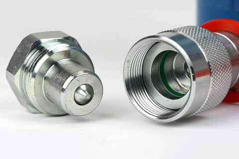 Close-up of metal hydraulic connectors, part of the ✝️ Hollow Hydraulic Cylinder Ram 20 TON 4 Inch Stroke, showcasing detailed design.