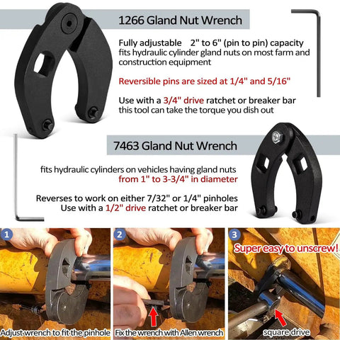 Heavy Duty 17 Piece Hydraulic Cylinder Repair Tool Kit with gland spanner wrench, U seal installer, seal puller, piston ring compressor