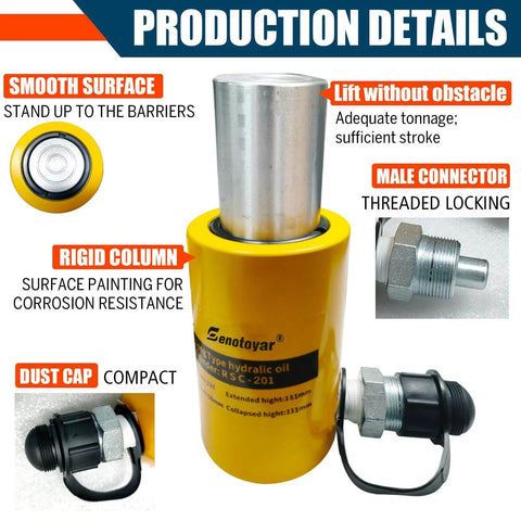 Hydraulic Cylinder Jack,20 Ton Heavy Duty Porta Power Kit with CP-180 Manual Hydraulic Hand Pump,2" Stroke Single Acting Industrial Mini Hydraulic Ram, details labeled.
