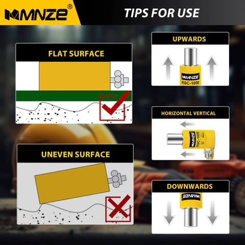 Usage tips for hydraulic cylinder jack demonstrating correct and incorrect surface placement and orientation for lifting operations.