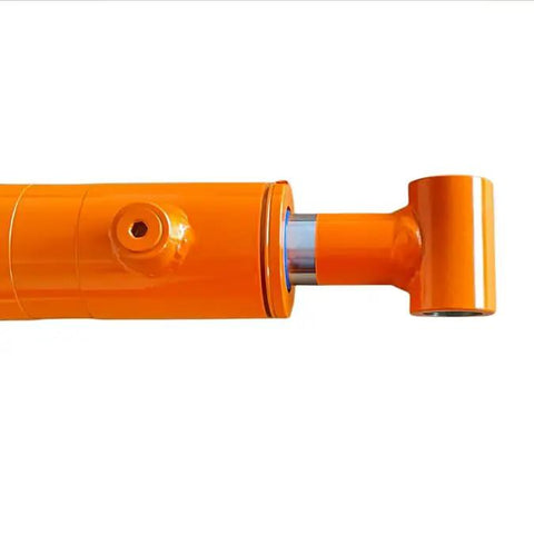 Close-up of orange Heavy Duty Hydraulic Cylinder 1.5 Inch Bore 16 Inch Stroke 3500 PSI Double Acting SAE 6 Port with cross tube end