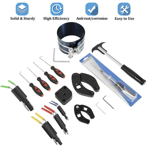 Heavy Duty 17 Piece Hydraulic Cylinder Repair Tool Kit For Skid Steers, Loaders, Backhoes, And Tractors With Gland Spanner Wrench