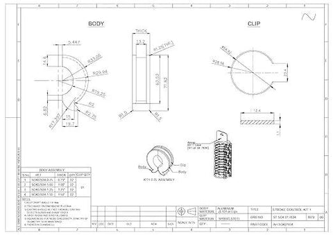 Technical drawing of Stroke Control Kit For Hydraulic Cylinders With Four Clamp Sizes 0.75 Inch 1.00 Inch 1.25 Inch 1.50 Inch