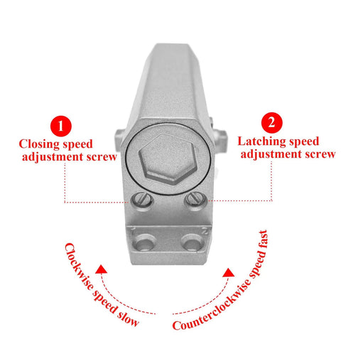 Front view of Heavy Duty Hydraulic Door Closer With Adjustable Arm And Hold Open Aluminum Alloy Construction Soft Close Action