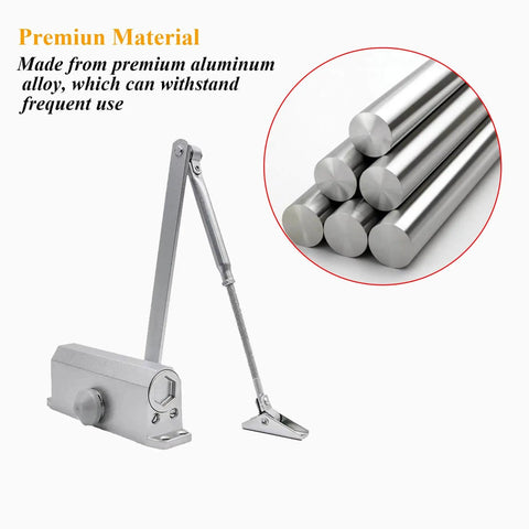 Heavy Duty Hydraulic Door Closer With Adjustable Arm And Hold Open Aluminum Alloy Construction Soft Close Action for doors.