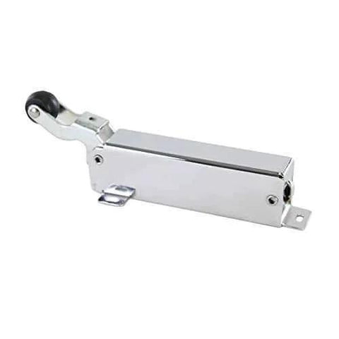 Front view of the Hydraulic Door Closer, Exposed Mounting, 11094000003 with solid steel enclosed housing, silver finish.