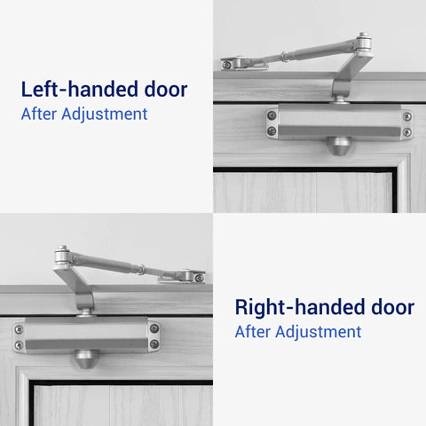 Automatic Door Closer (Silver), FS-1306 Residential Hydraulic Auto Door Closer installed on left and right-handed doors.