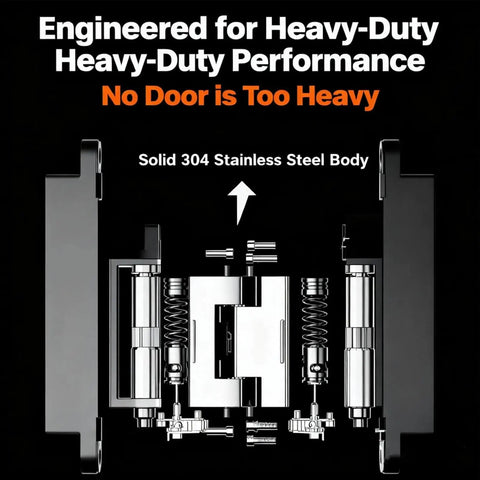 Close-up of 2 Pack 7 Inch Hydraulic Self Closing Concealed Door Hinges Heavy Duty Metal 180 Degree Opening Adjustable Closing Speed Rust Resistant For Commercial And Residential Interior Exterior Doors showing solid 304 stainless steel body.