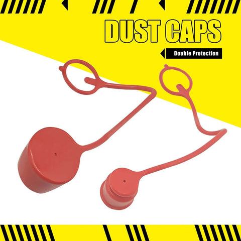 Red dust caps for 90 Degree Flat Face Hydraulic Quick Connect Coupler Set with Three Eighths JIC Male Thread and Dust Cap