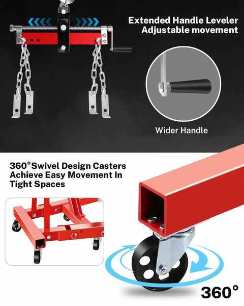 2 Ton Hydraulic Engine Hoist With Lever Folding Cherry Picker 6 Locking Wheels 4 Boom Positions Heavy Duty Engine Crane