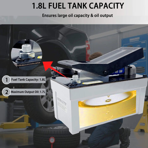 Taixinhyd Hydraulic Pump Air Hydraulic Foot Pump Aluminum Tank 98 CU.in 10000 PSI Air Actua Treadle Pump with Pipe in workshop