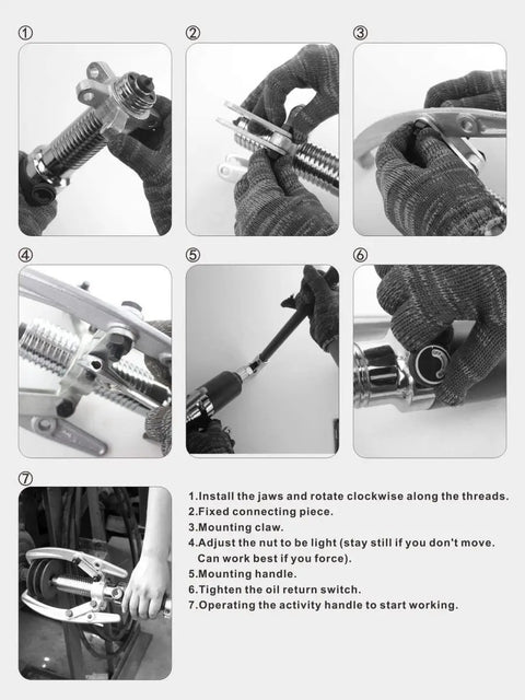 Beefy Hydraulic Gear Puller Kit With Five Ton Capacity And Two Or Three Adjustable Jaws Bearing Hub Separator Tool for use instructions.