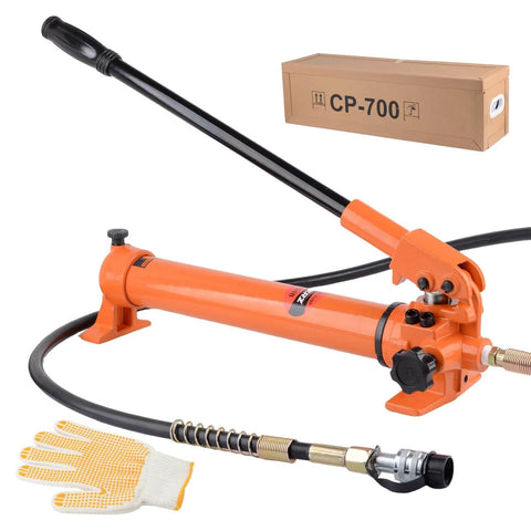 Orange (1000psi) (HZ-700) Hydraulic Pump Hand Operated Pump with hose and glove, box labeled CP-700.