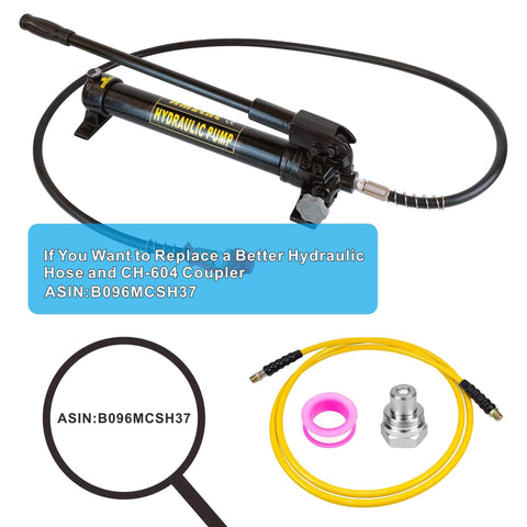 10000 psi Hydraulic Hand Pump 2 Speed Power Pack with hose and coupler, side view