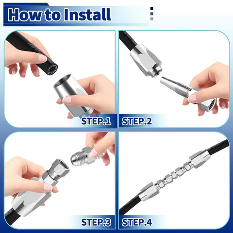 Installation steps for Half Inch Hydraulic Hose Field Repair Kit Set with Reusable Heavy Duty Galvanized Carbon Steel Fittings