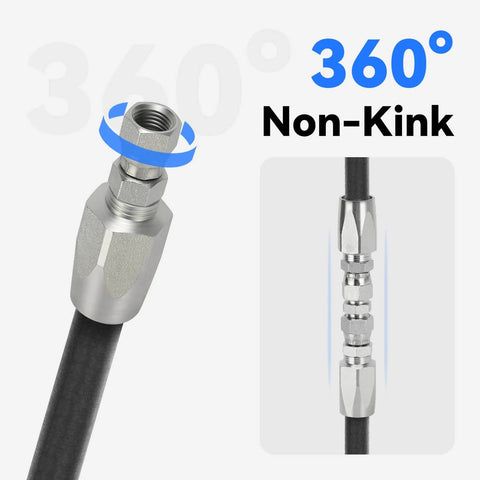 Go-To 3-Piece Hydraulic Hose Repair Kit With Reusable Zinc-Plated Carbon Steel Fittings For R2/R16/R17/R19 Hoses, 1/4 3/8 1/2 Inch IDs, showing non-kink fitting