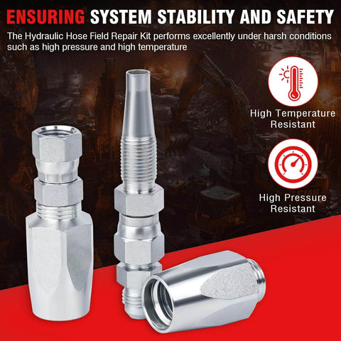 Two Pack Three Eighths Inch Hydraulic Hose Field Repair Kit Reusable For 2-Wire Braided Hoses With Zinc Plated Components