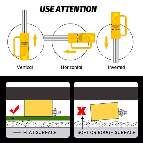 Instructions for using 10 ton Hydraulic Jack Cylinder Long Ram 6” Stroke Portable Hydraulic Ram on various surfaces