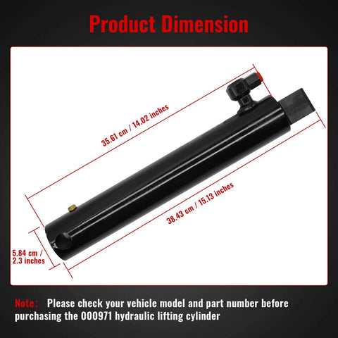 Hydraulic Lift Cylinder 000971 G2 Replacement For Tommy Gate dimensions and features; 35.61 cm length, 5.84 cm width