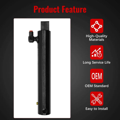 Hydraulic Lift Cylinder 000971 G2 Replacement For Tommy Gate, black cylinder with valve and features listed for truck bed hoists.