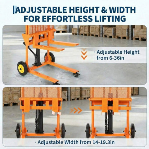 450 Lbs Hydraulic Material Lift Dolly With Adjustable Forks And Removable Platform Manual Fork Winch Stacker For Pallets